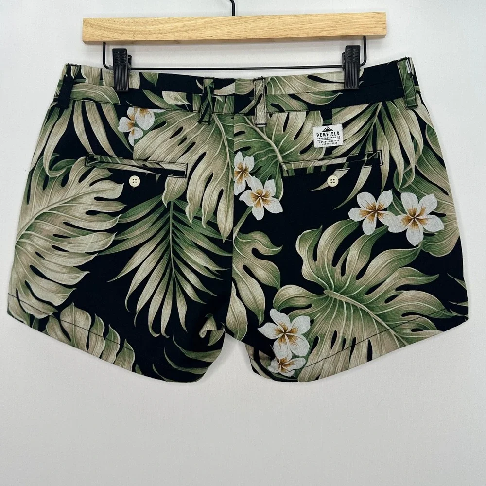 Penfield Truro‎ Shorts Womens M Black Palm Tropical Resort Coastal Summer NWT